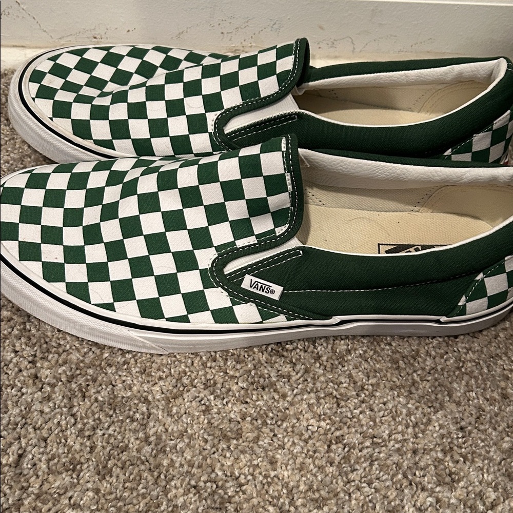 Men’s Sz 13 Vans Classic Slip-On Checkerboard Shoe in green - Picture 4 of 8